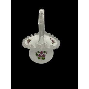 Vintage Fenton Silver Crest Violets in the Snow Basket